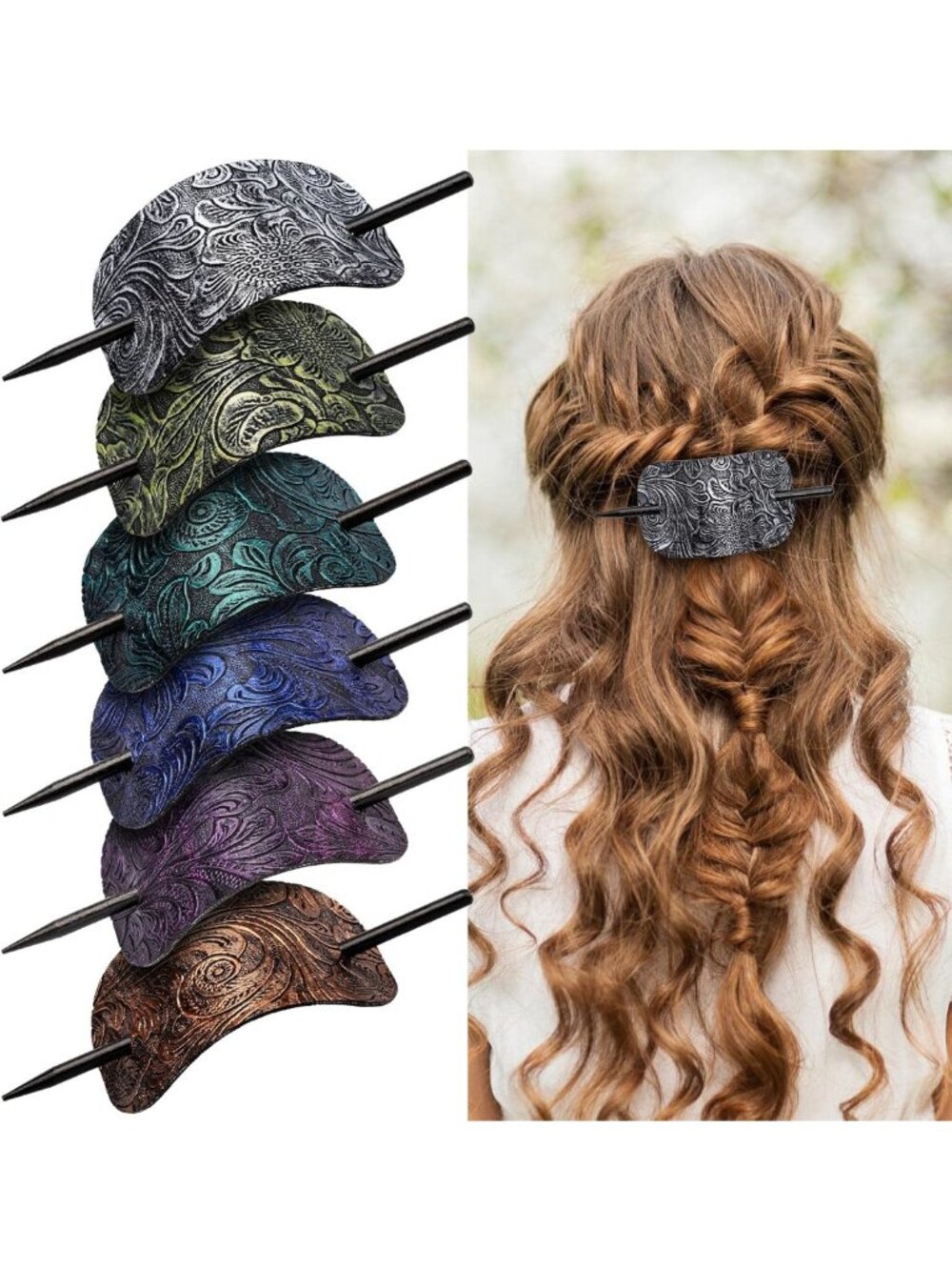 Stylish 6PCS Leather Hair Barrettes Set - Square Ponytail Holders & Clips